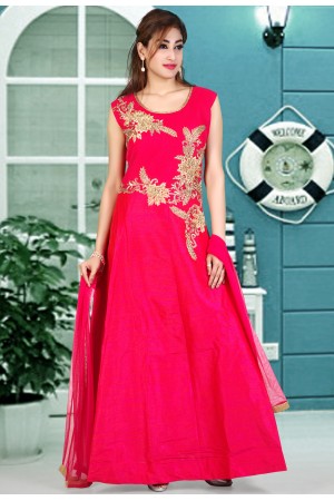 PINK COLOR RAW SILK SPARKLE DESIGNER GOWN